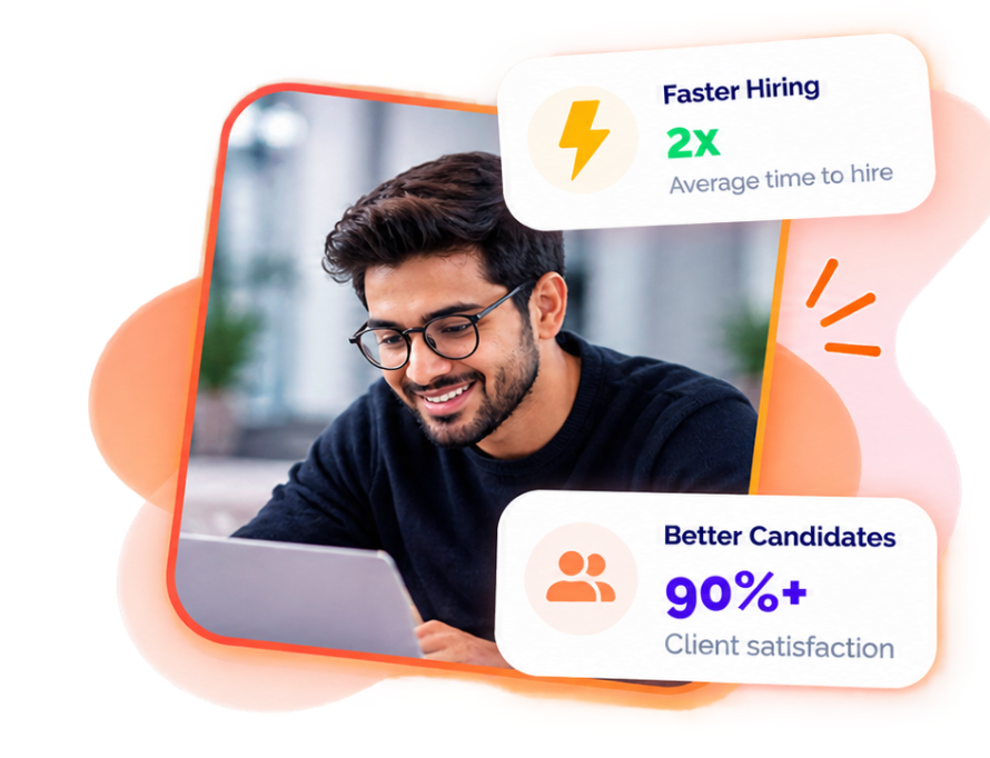 Hiring manager reviewing candidates — 2x faster hiring and 90%+ client satisfaction